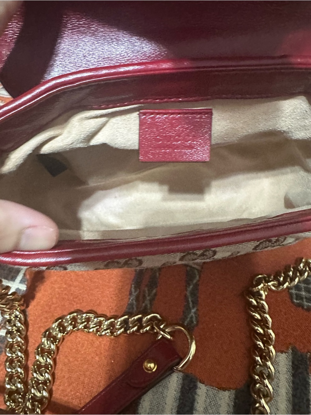 GUCCI ❤️🌟 BEIGE GG CANVAS TOP HANDLE SATCHEL W/ CHERRY RED TRIMMING ⭐️ - Picture 9 of 13